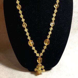 Vintage Long Yellow & Gold Beaded Necklace